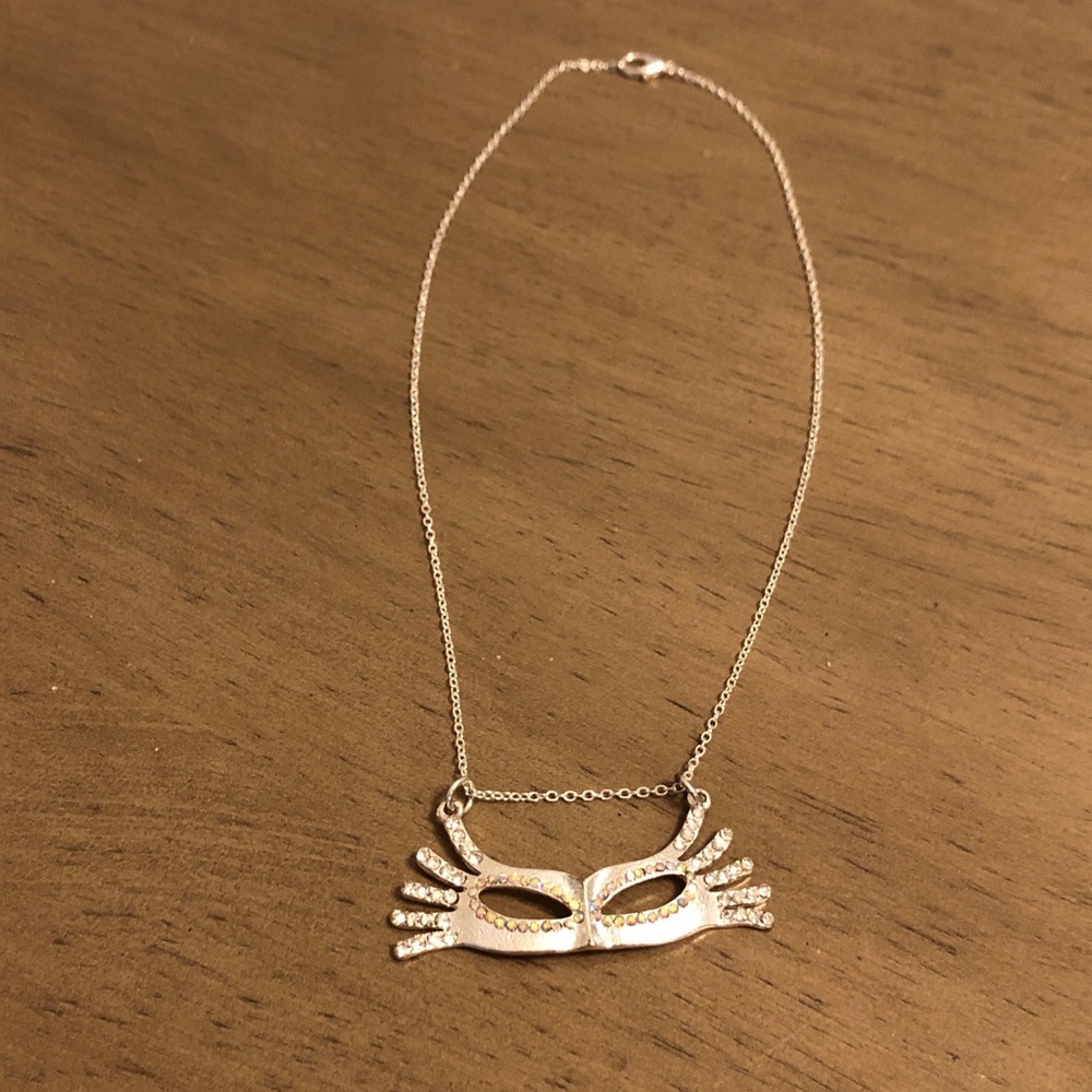 Elegant Silver Tone Mask Pendant Necklace